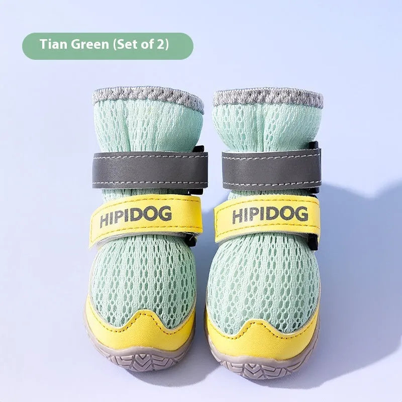Cartoon style dog shoes in Bondi Blue and Dean Green colours for summer breathable anti-scald protection