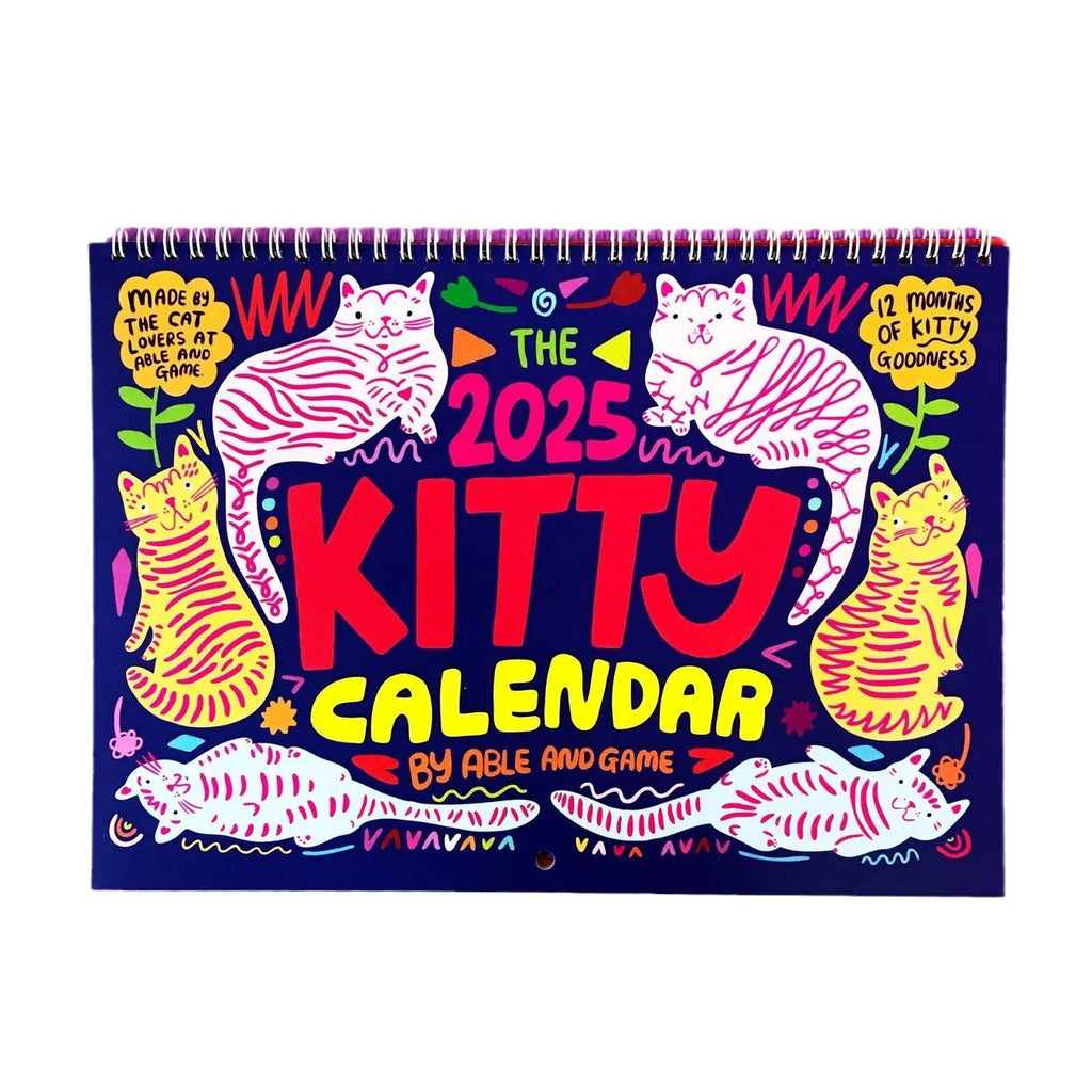 Landscape A4 Cat Wall Calendar for 2024 or 2025 with monthly grids