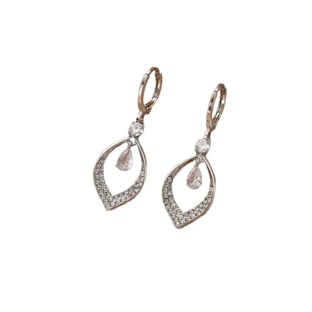 Women's copper zircon water drop tassel earrings with gold or silver thickened buckles