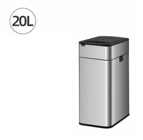 Square stainless steel inductive smart trash can with sensor lid.