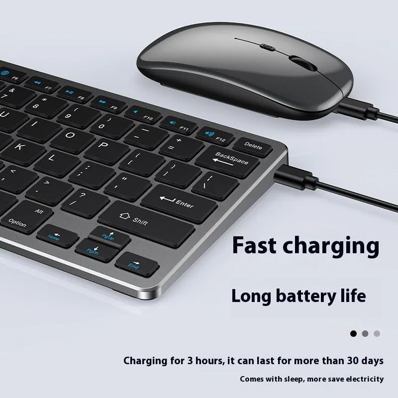 Ultra-thin wireless keyboard and mouse combo set with rechargeable design in black, gun colour, or silver
