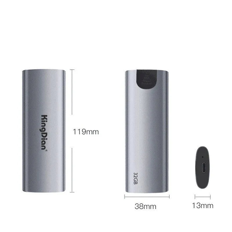 Grey portable SSD external hard drive with USB 3.0 interface for mobile phone and computer connection