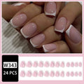 24 white false nail tips with a black and white plaid pattern, arranged on a card.