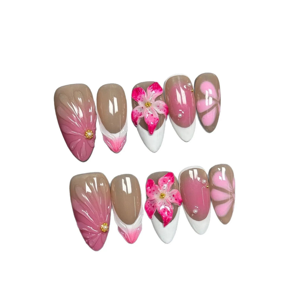 Plastic manicure armour with 3D French style lily flowers for nail art