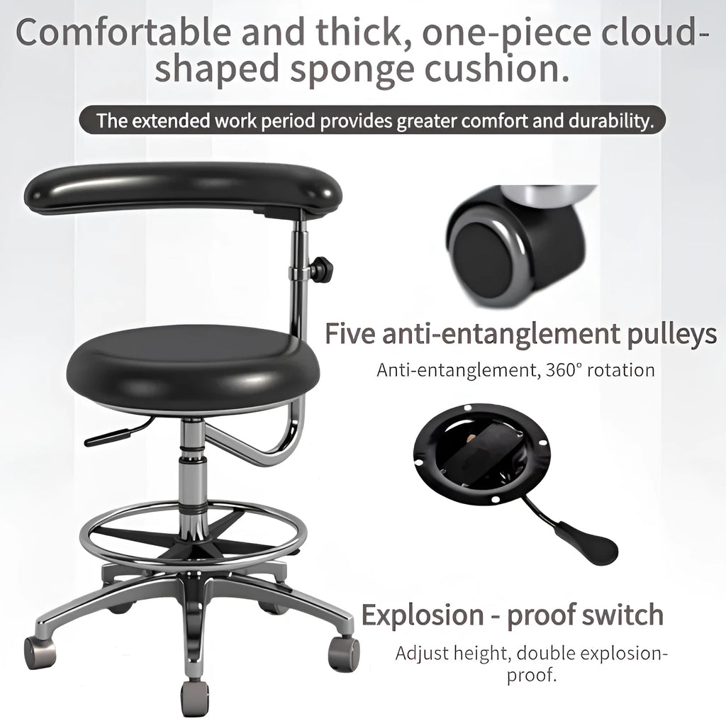 Black leather dental chair for hospital and clinical use