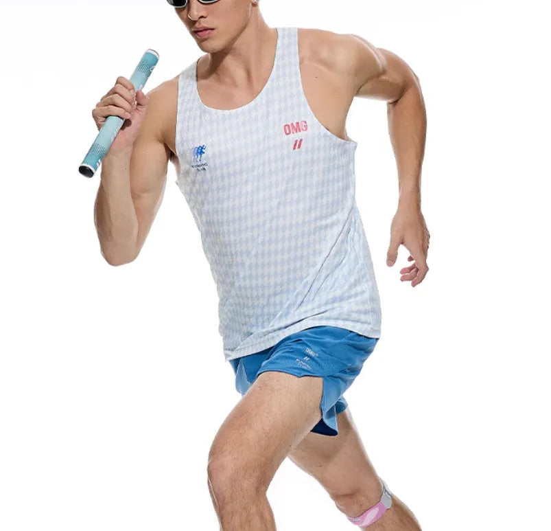 Men's black and blue stretch running shorts with laser punching for athletic training