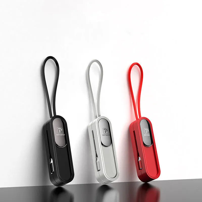 Black magnetic three-in-one charging cable showing three connectors branching from 0.4 metre USB cable
