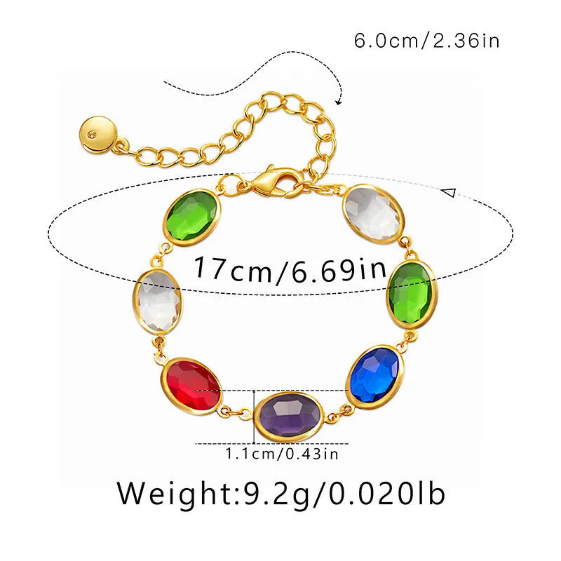 18K copper bracelet with geometric ellipse design and blue glass inlay embroidery for women