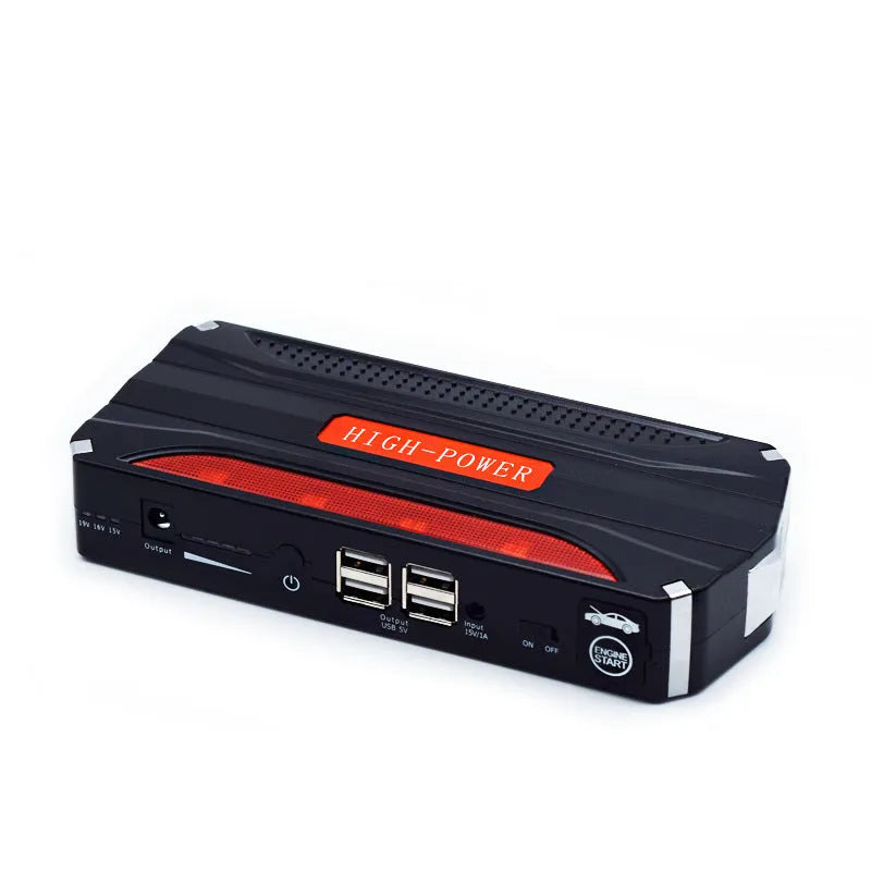 Black and red vehicle emergency starting power supply measuring 178mm with 7800mAh battery capacity