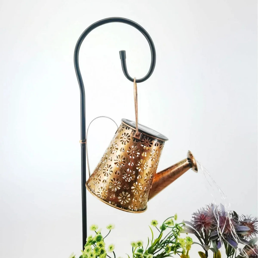 Solar-powered butterfly design kettle light for outdoor garden decoration with wrought iron construction