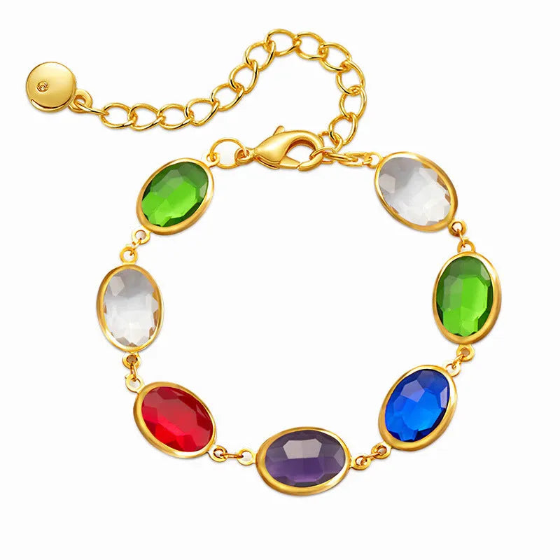18K copper bracelet with geometric ellipse design and blue glass inlay embroidery for women