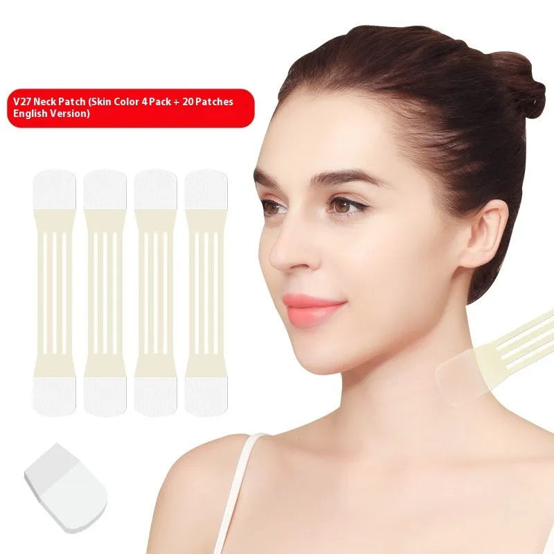 Skin tone coloured neck pattern adhesive tape set with four pieces and twenty replacement patches