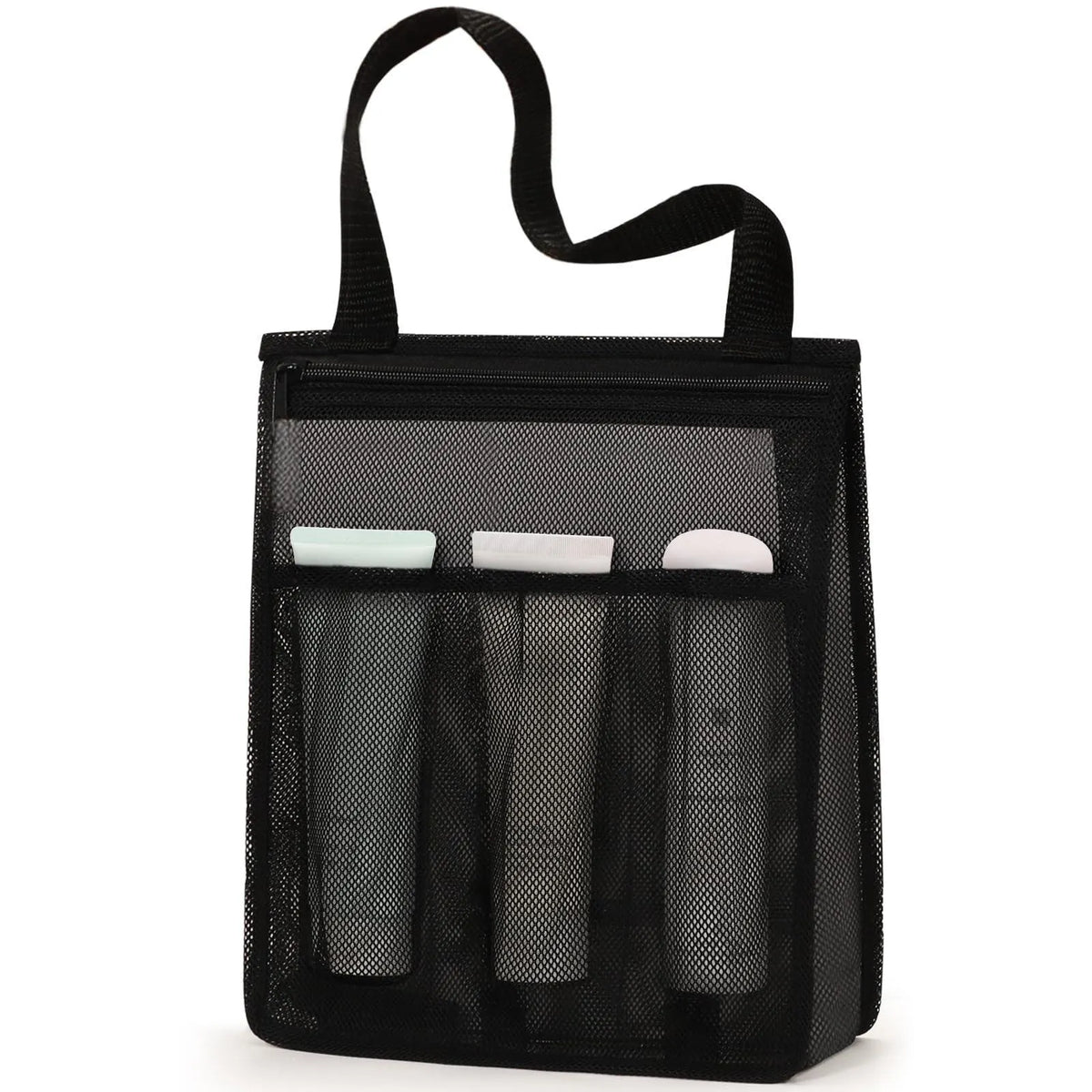Large black and pink polyester swimming gym bags with mesh pockets and dry wet separation compartments.