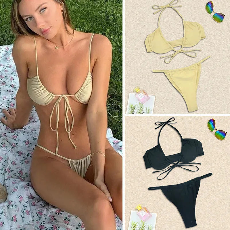 Women's two-piece swimsuit bikini in nylon fabric available in black or mint green
