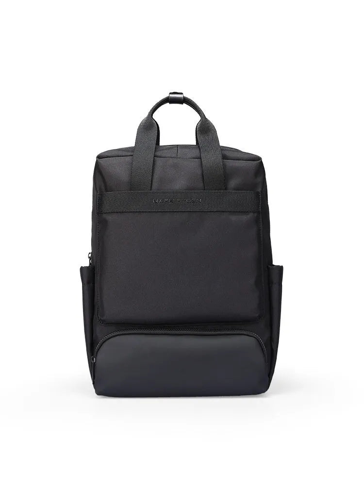 Black oxford cloth computer backpack with multiple compartments showing 20-35 litre capacity