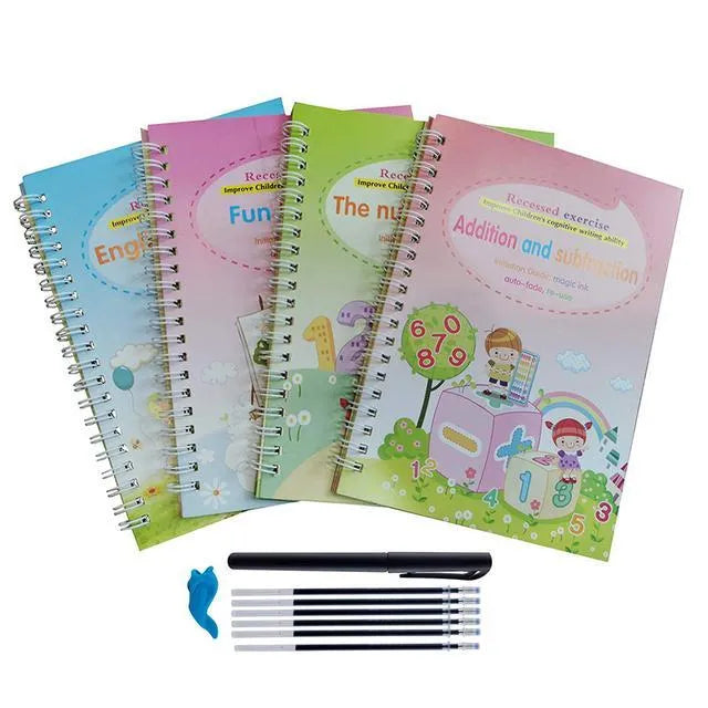 Four magic calligraphy practice copybooks with magnetic stylus pen and spare refills