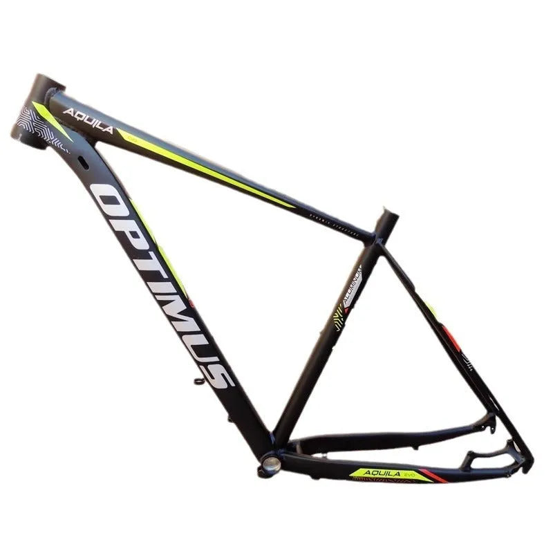 Black Green 29-inch aluminium mountain bike frame with internal cable routing and disc brake mount.