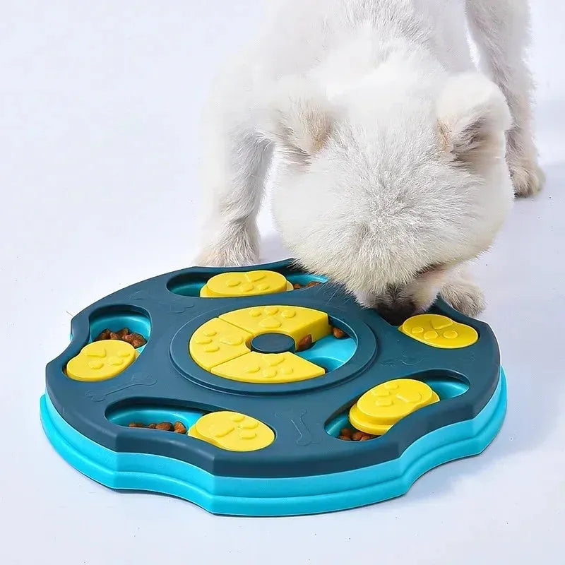 Blue and pink dog puzzle toy feeder for aggressive chewers with food searching games