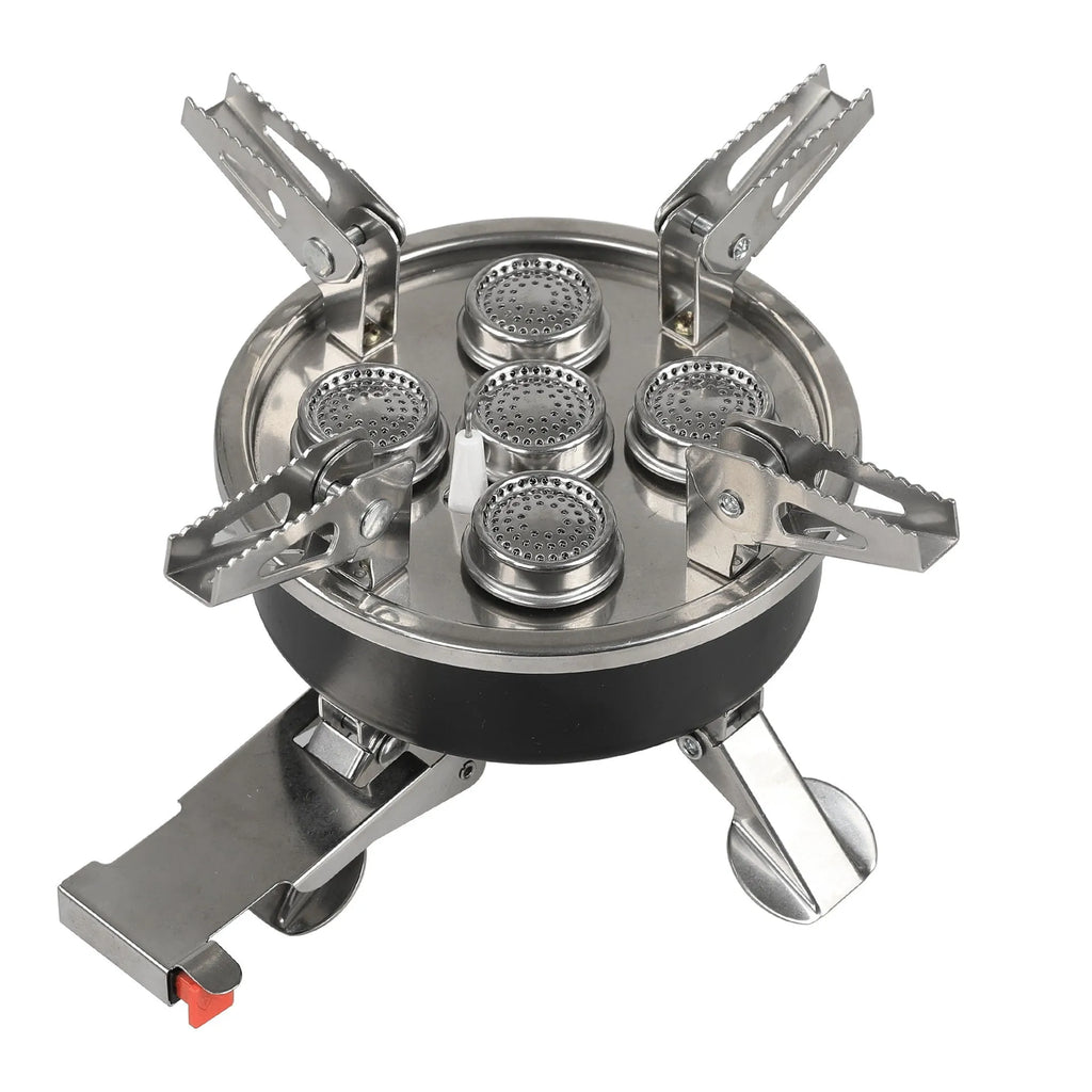 Silver stainless steel split camping stove with 100cm hose and foldable design