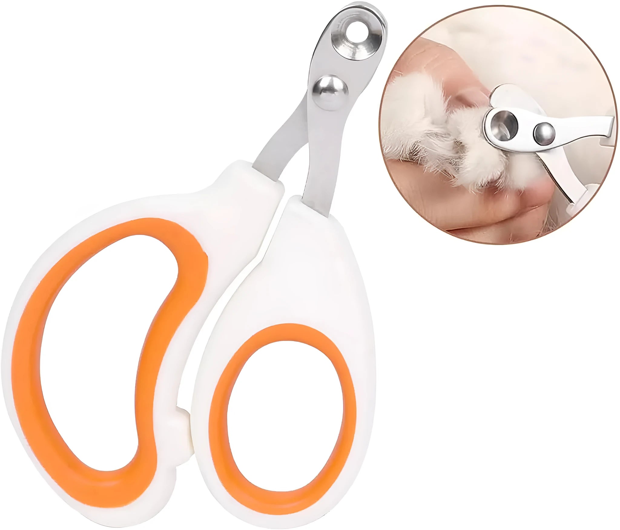 Blue cat nail clippers with circular hole design and cushioned non-slip handles.