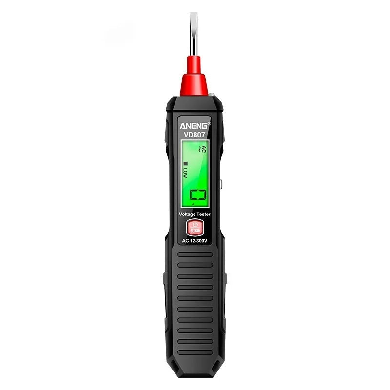 Black digital voltage detector pen with LCD display showing voltage reading