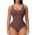 Green seamless women's nylon bodysuit shapewear on a hanger