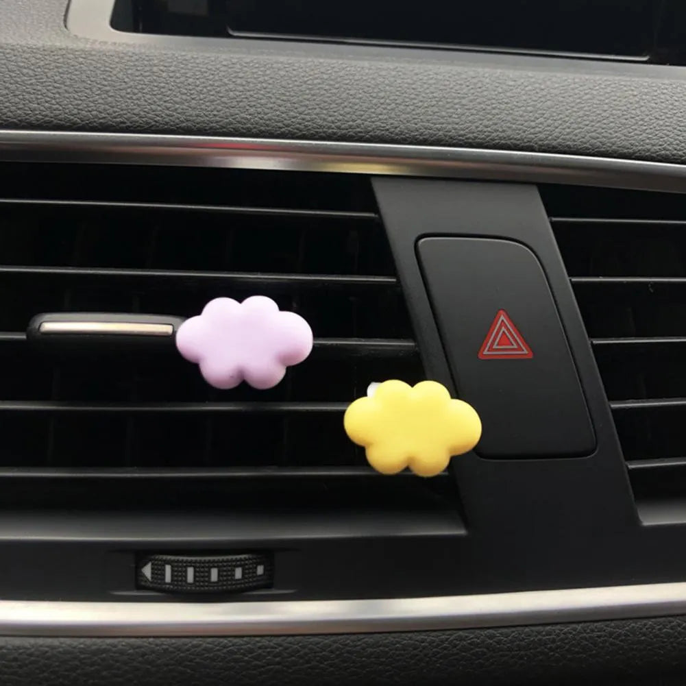 Resin car fragrance clip with cartoon cloud design in six colour options