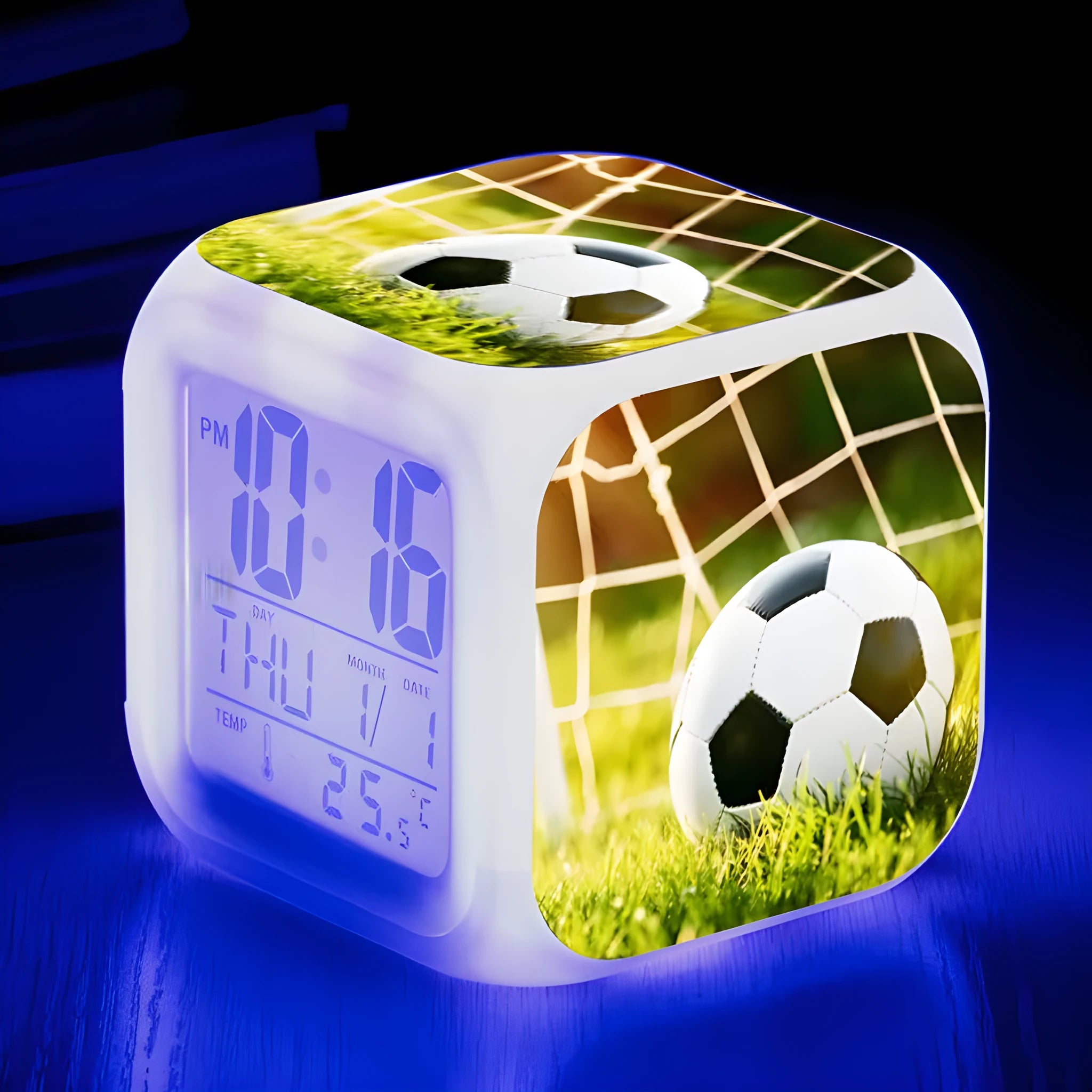 Football pattern cartoon alarm clock with mute alarm function for children and students