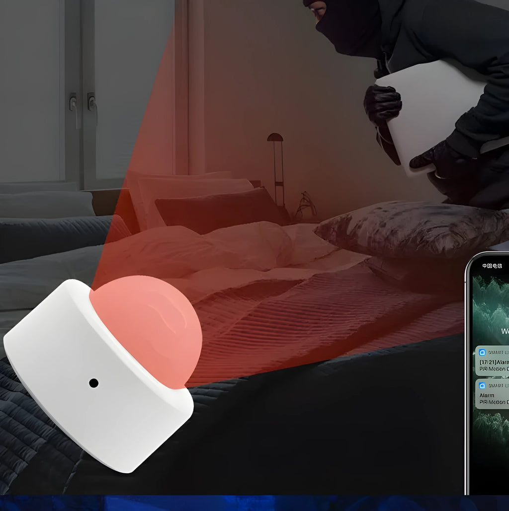 White wireless infrared body sensor with compact dimensions for home automation