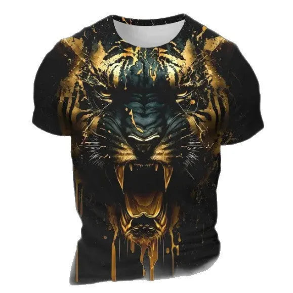 Men's 3D tiger pattern short sleeve T-shirt in bird eye cloth polyester fabric