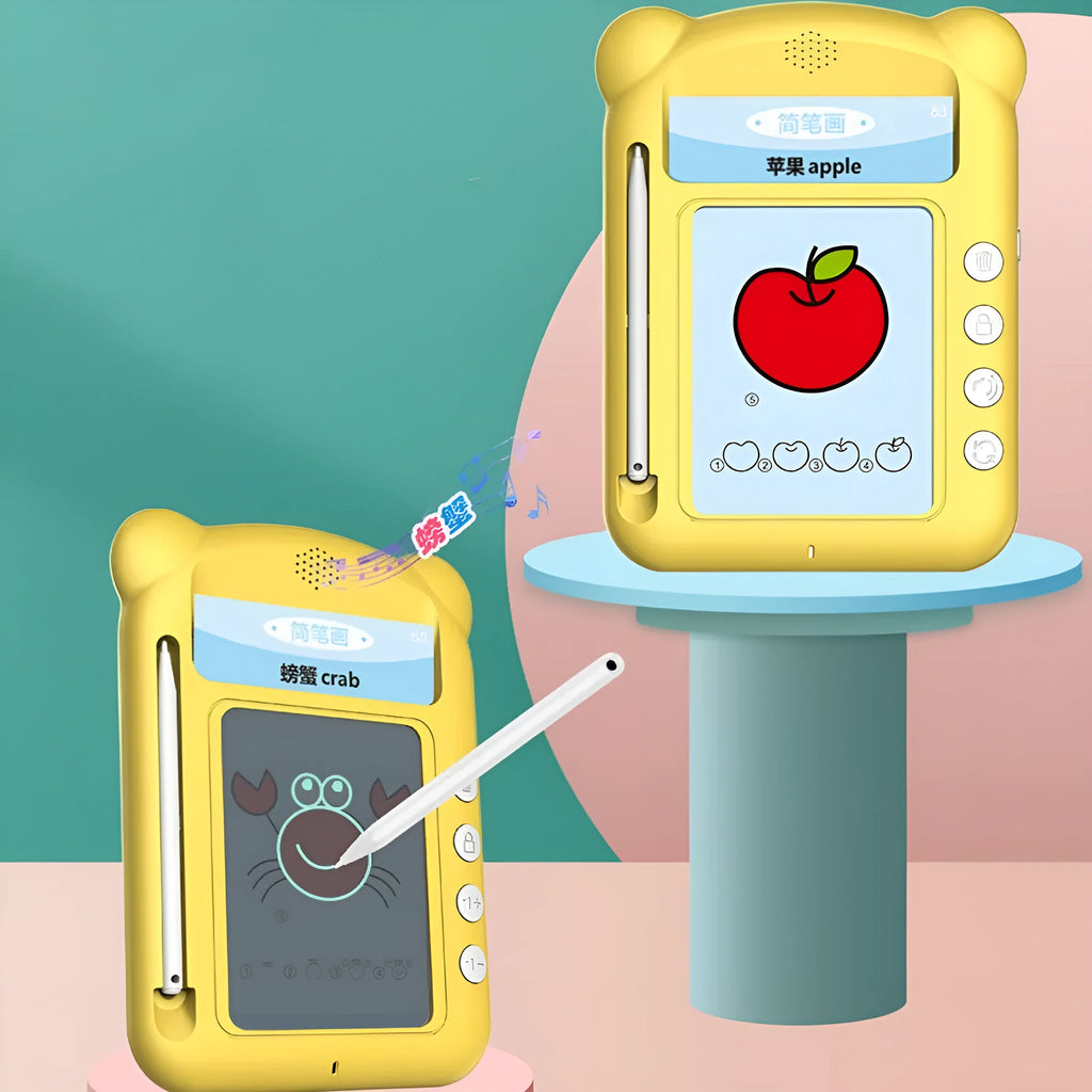 Yellow ABS plastic bilingual early education machine with learning cards for alphabet and Chinese characters