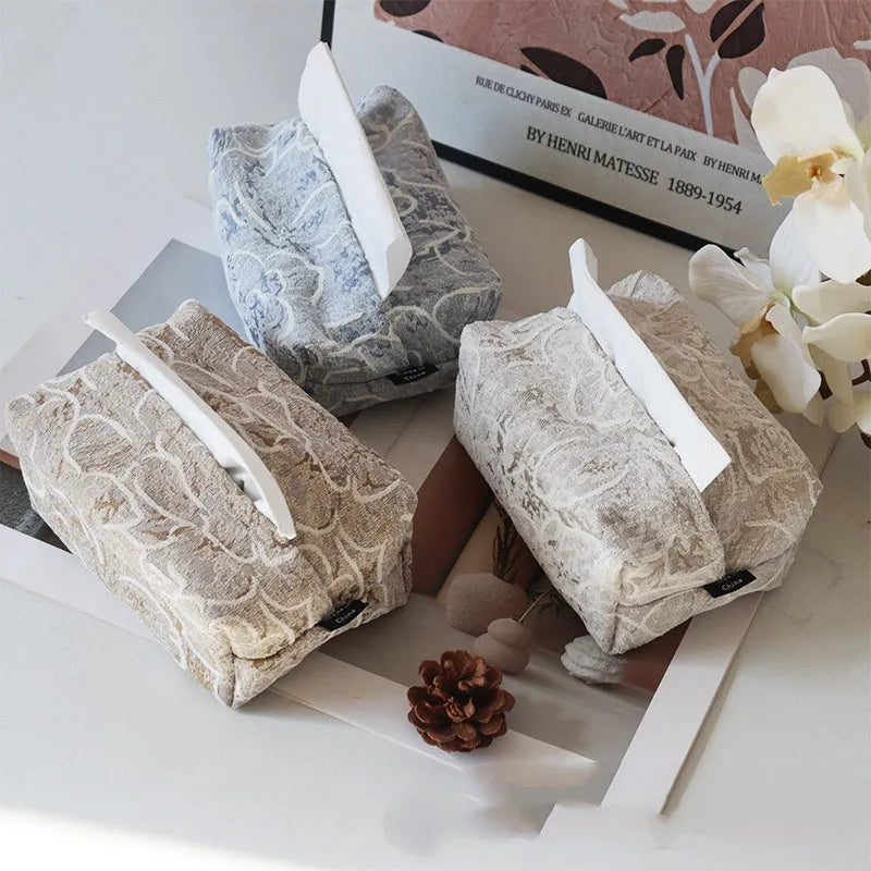 Chinese style cotton fabric tissue box cover in rose pattern for living room decor