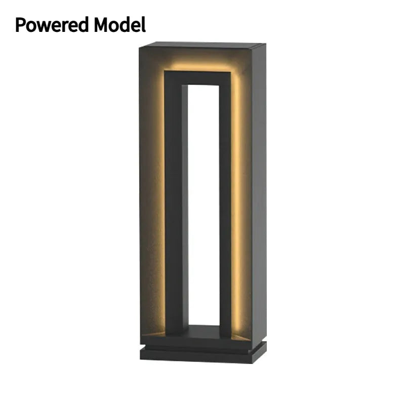 Stainless steel and acrylic solar square courtyard lamp with geometric design for outdoor gardens.