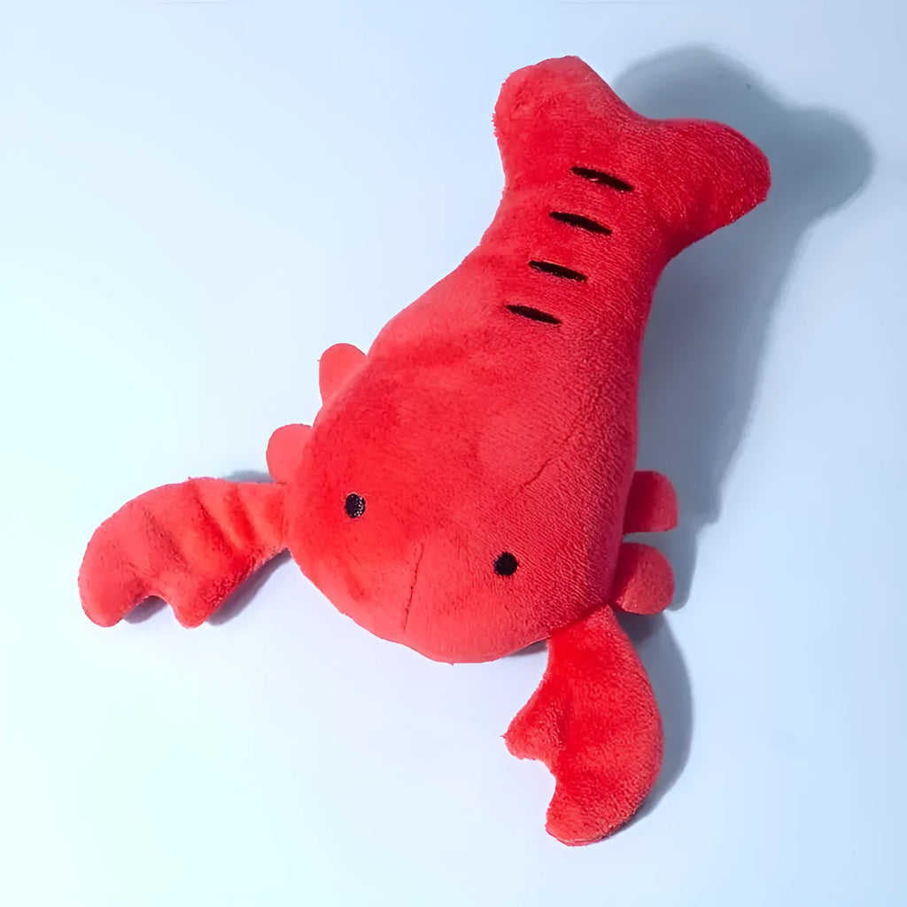 Red lobster squeaky dog toy for small and medium breeds with bite-resistant rubber construction