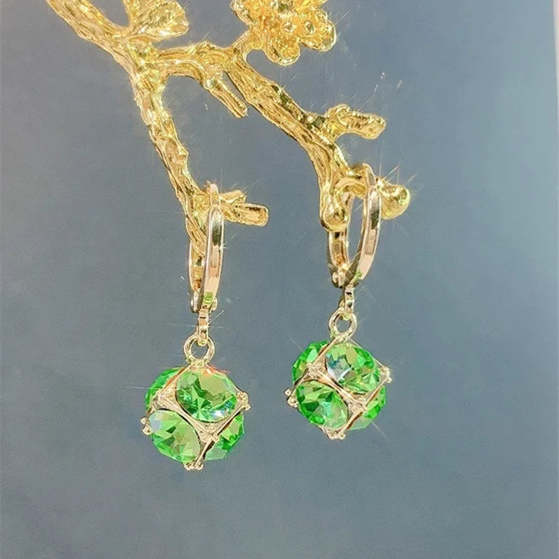 Copper geometric earrings with zircon stones and electroplated rose detail in various colour options for women