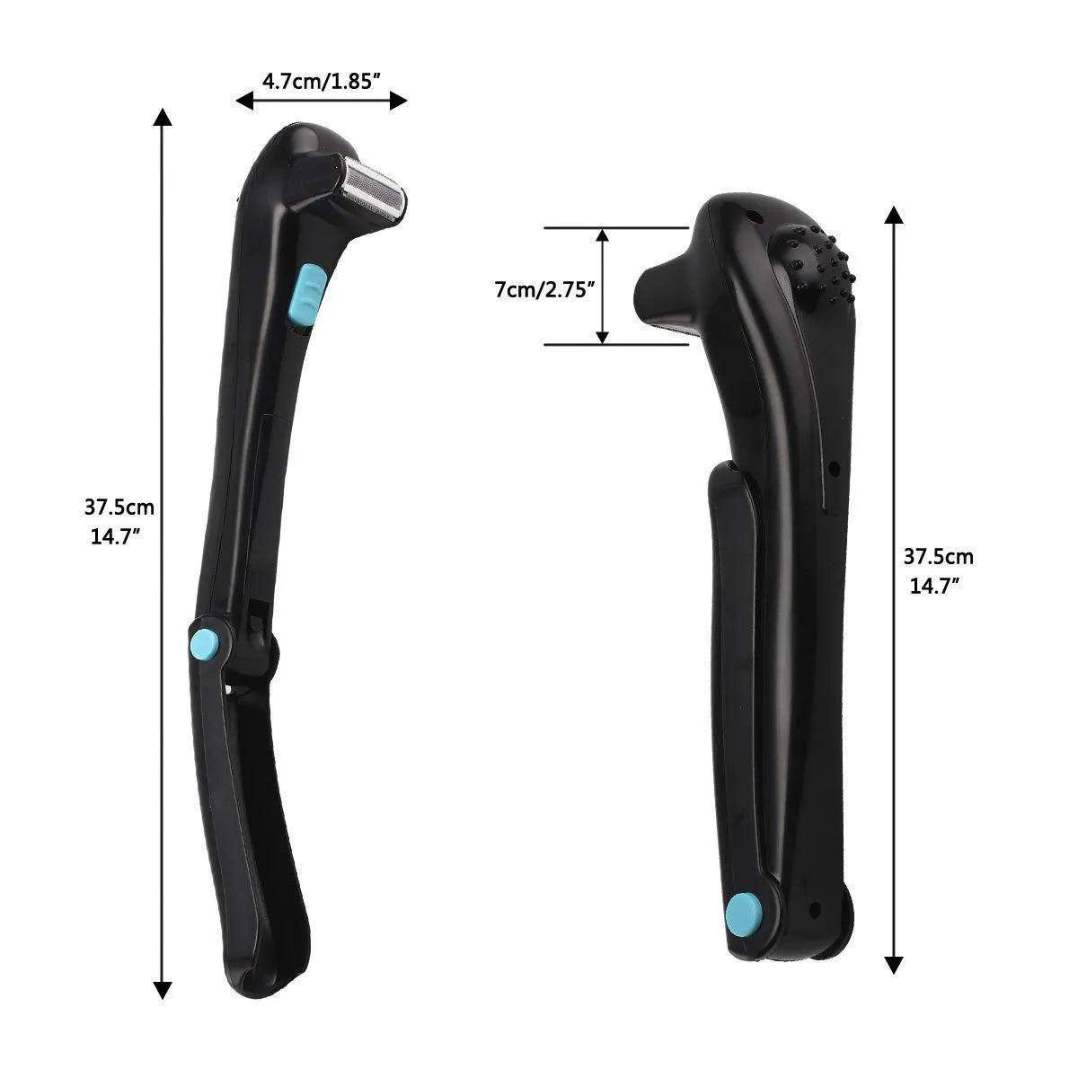 Black folding electric body shaver with compact closed design and ABS plastic housing.