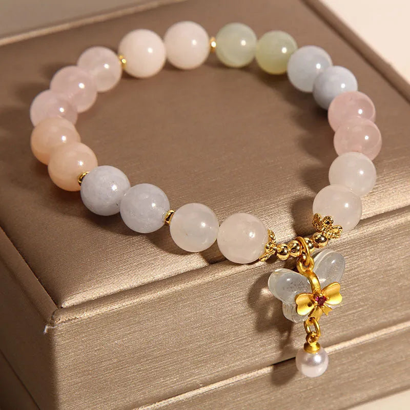 Crystal bracelet with colourful Morganite butterfly pendant in candy colours