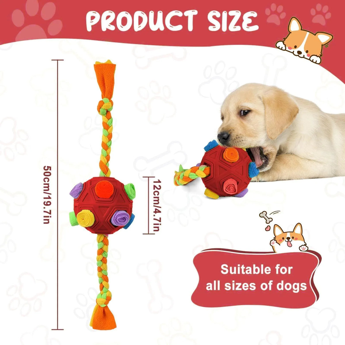 Bite-resistant dog puzzle training ball with sniffing challenge in various colour options