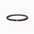 Geometric cut surface black agate bracelet with 4mm obsidian, blue san, and black agate beads