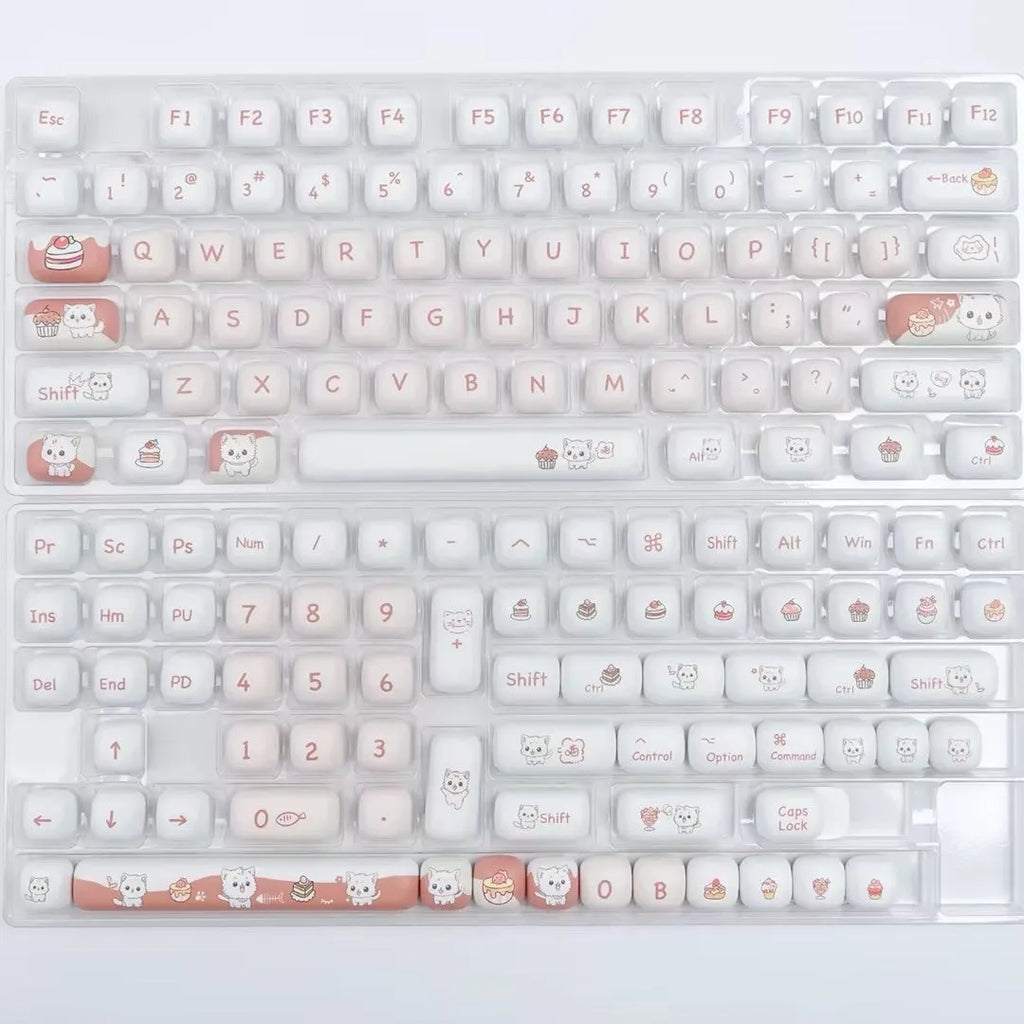 Dessert Cat cartoon themed mechanical keyboard key caps with colourful baked goods patterns