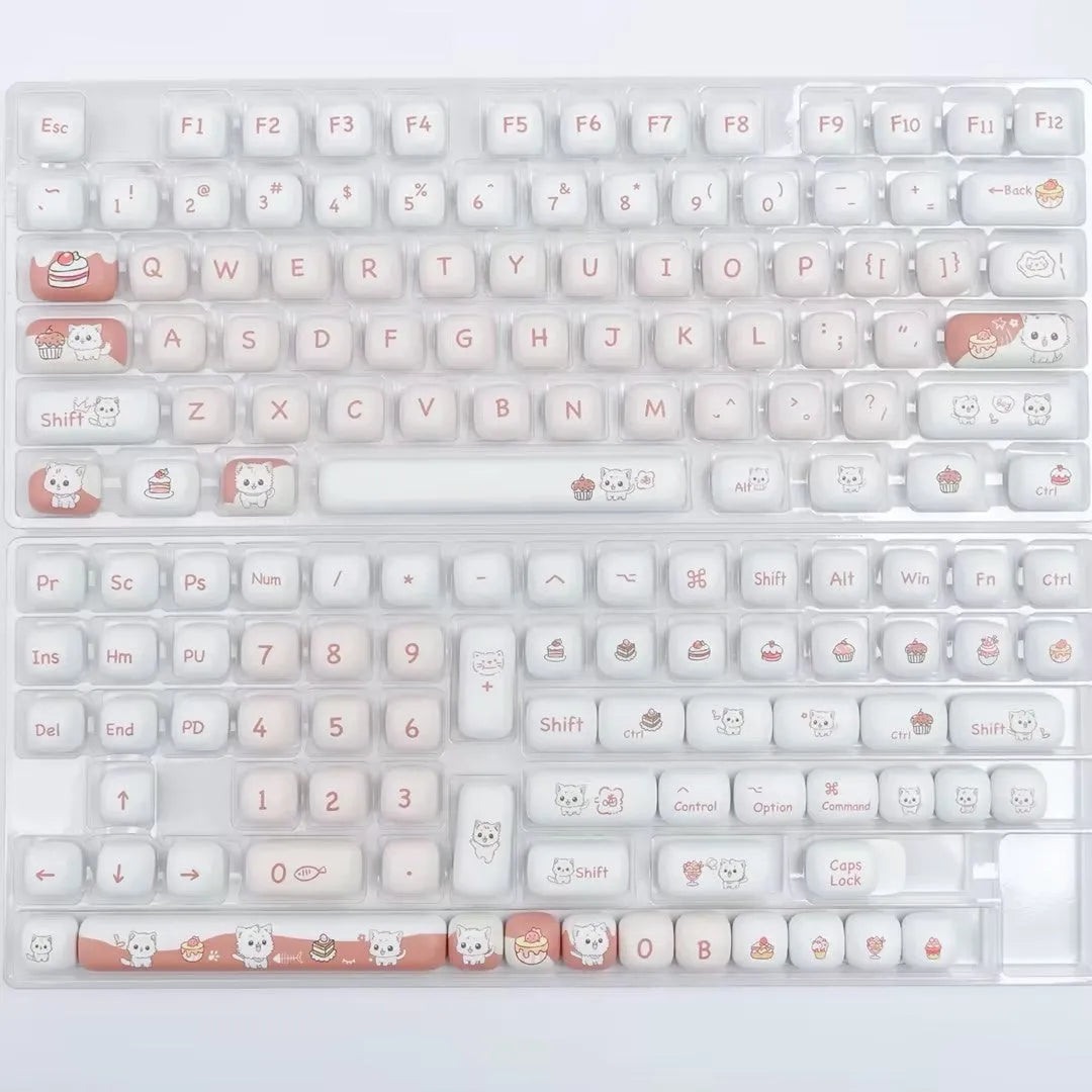 Dessert Cat cartoon themed mechanical keyboard key caps with colourful baked goods patterns