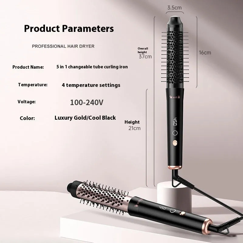 Rose gold automatic hair curler with large wave barrel and three headbands