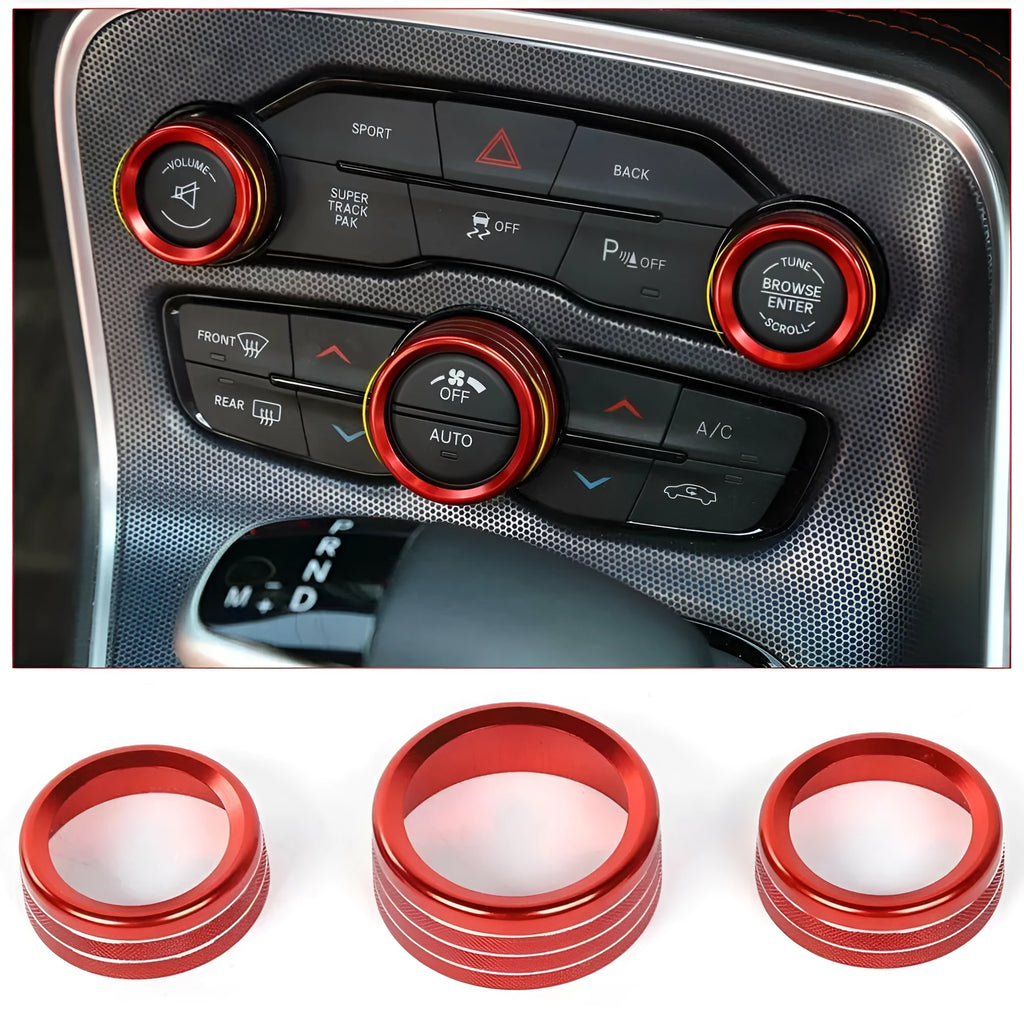 Aluminium alloy decorative ring for Dodge Grand Cherokee Challenger air conditioning knob in multiple colour options