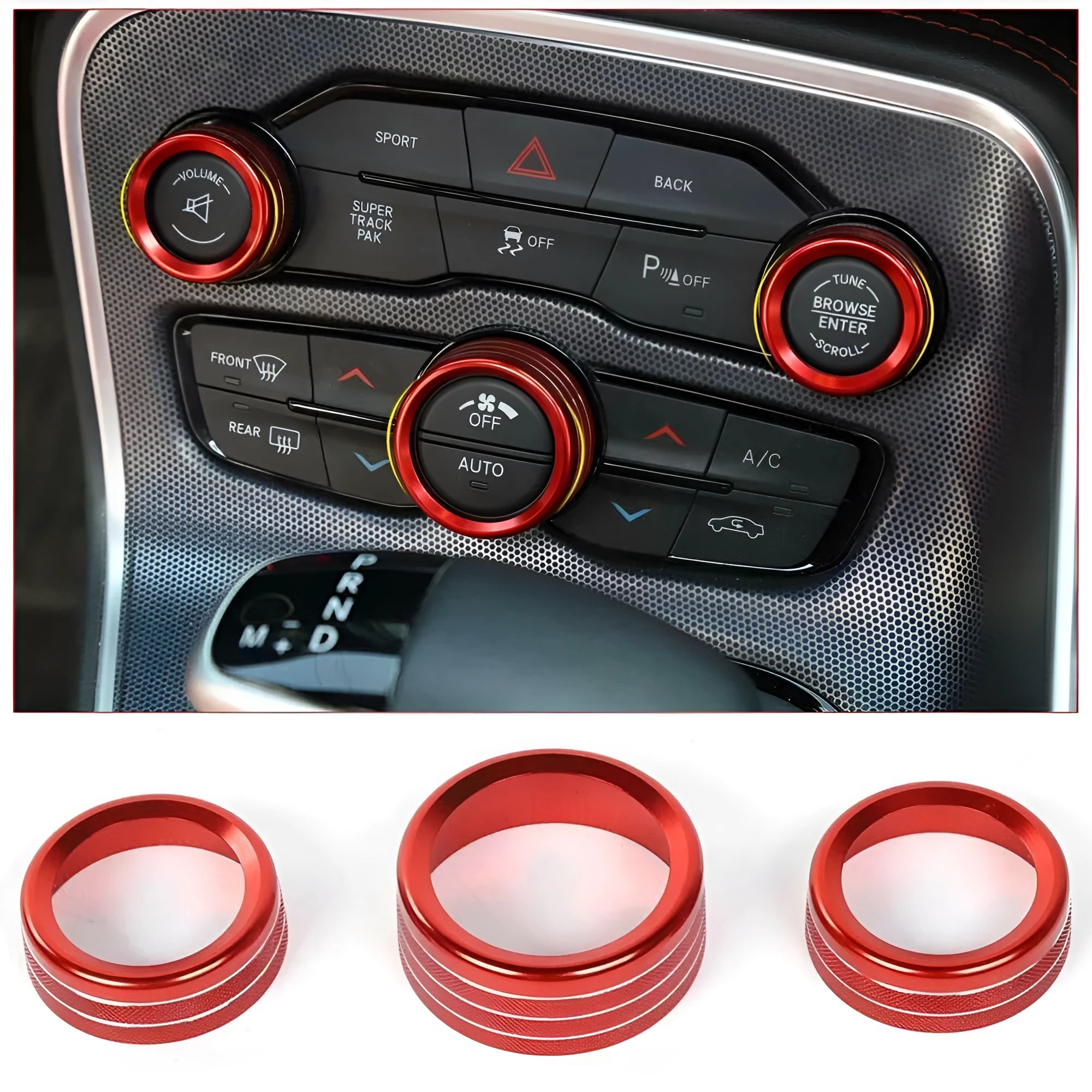 Aluminium alloy decorative ring for Dodge Grand Cherokee Challenger air conditioning knob in multiple colour options