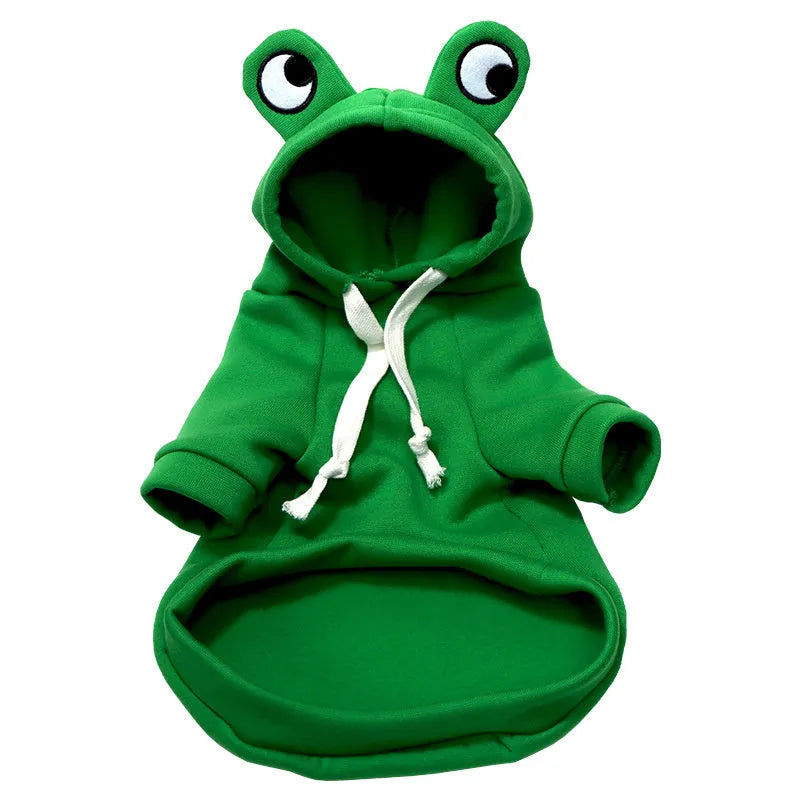 Green frog pattern pet hoodie costume for small dog wearing