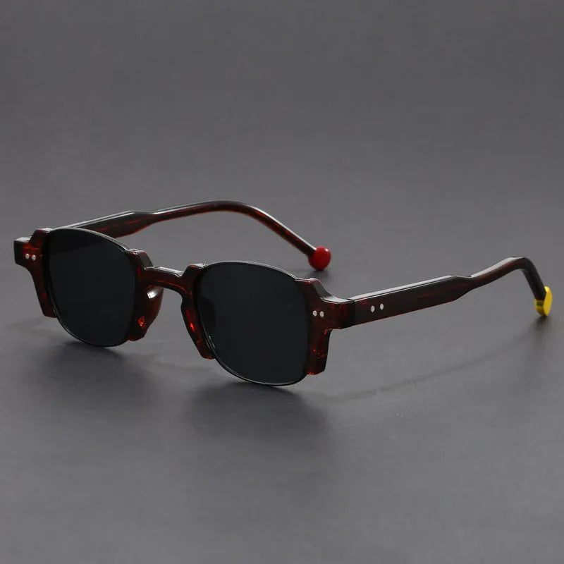 Square frame sunglasses with PC frame and AC lenses, shown in one of six colours for sun protection and fashion wear