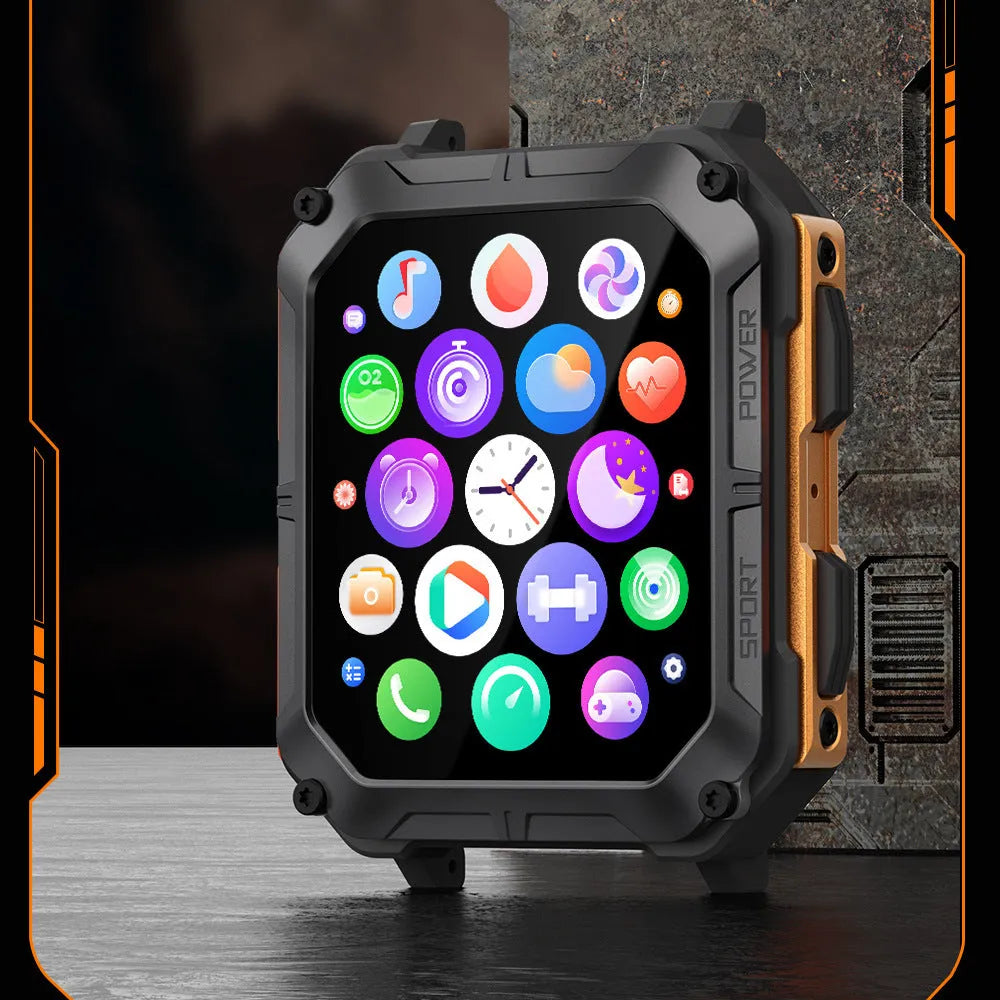 Square dial smart watch with Bluetooth call functionality and silicone wristband
