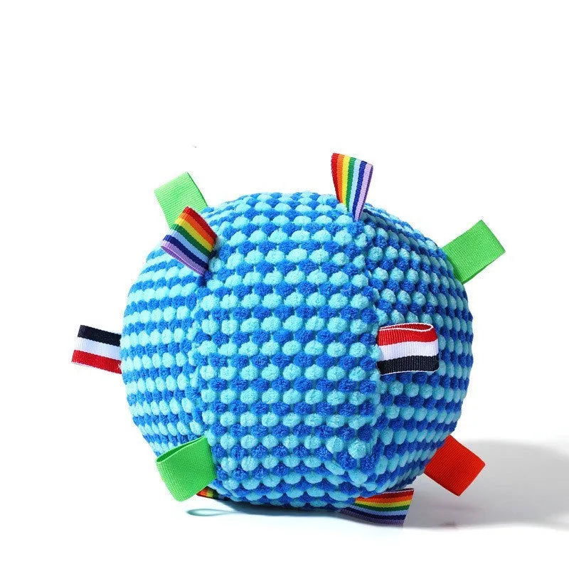 Blue and yellow pineapple lattice dog toy ring with molar teeth textures and vent holes