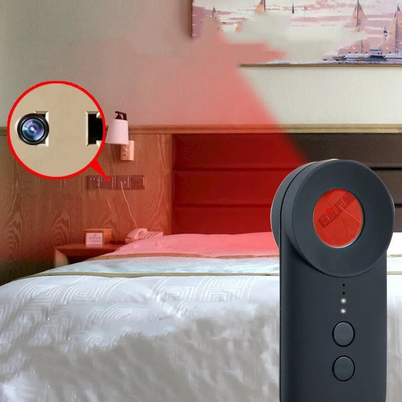 Black GPS and camera signal detector with compact ABS body and USB port.