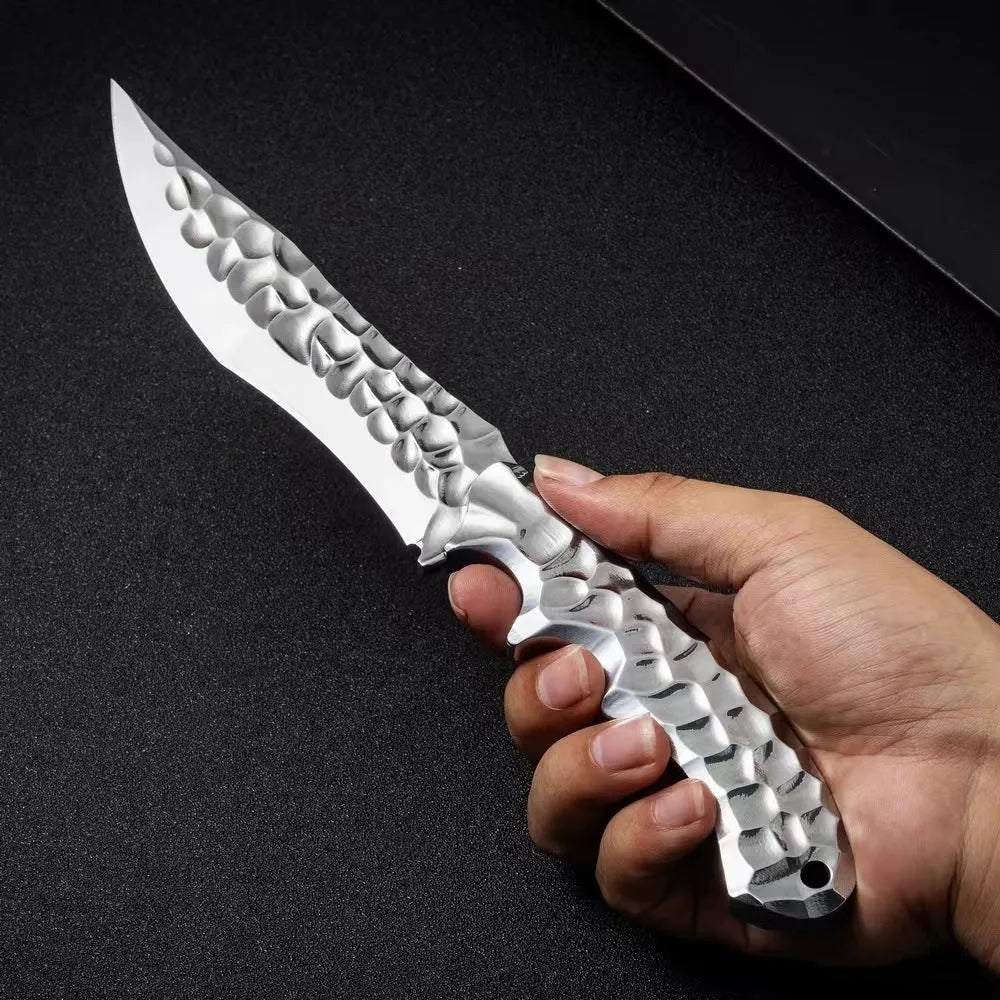 One-piece keel outdoor survival knife with 140mm 5CR13 blade, 120mm handle and 260mm full length